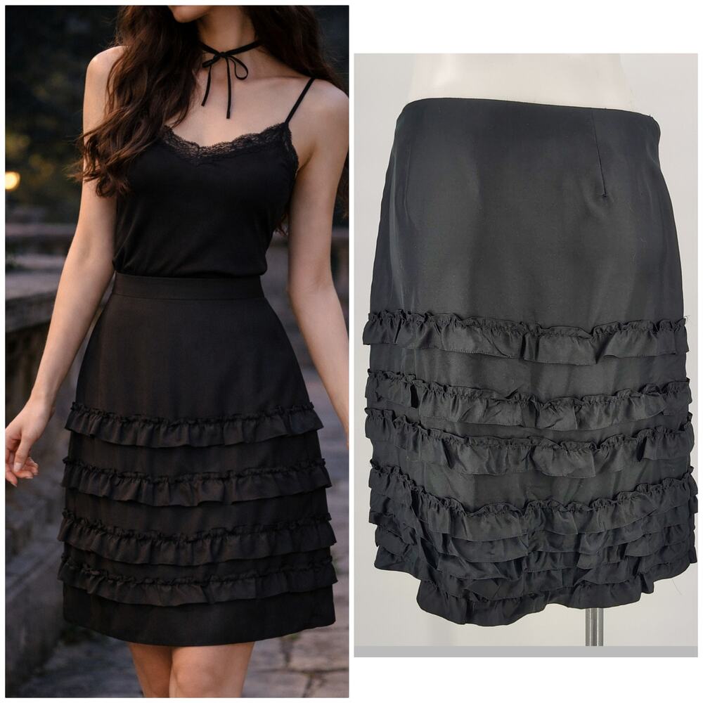Ralph by Ralph Lauren Black Silk Tiered Ruffle Skirt Size 8